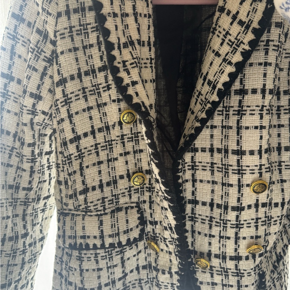 Laundry By Shelli Segal Black & Cream Tweed Double-Breasted Blazer
